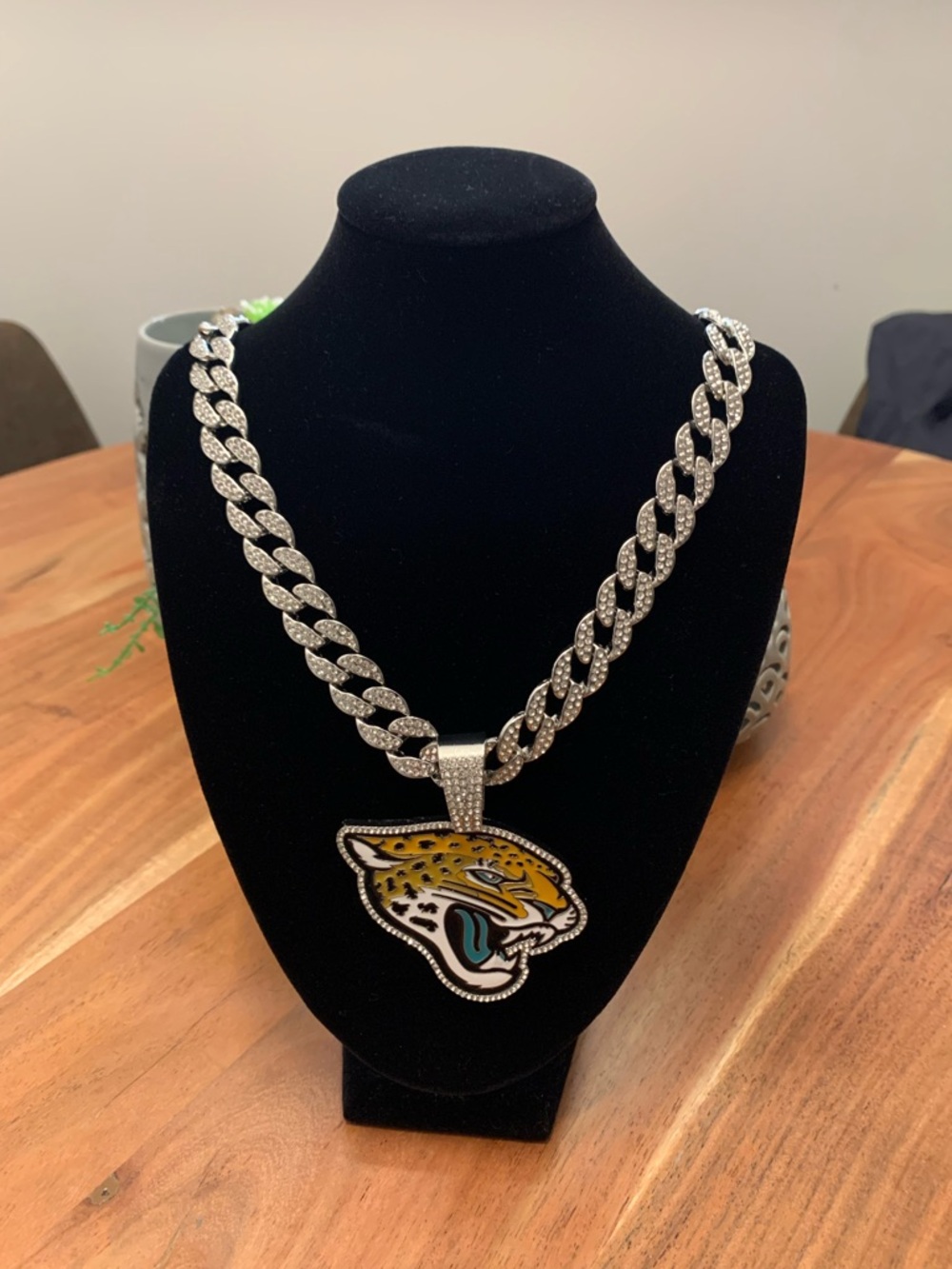 NFL Silver Cuban Link Necklace with Jacksonville Jaguars Logo Pendant